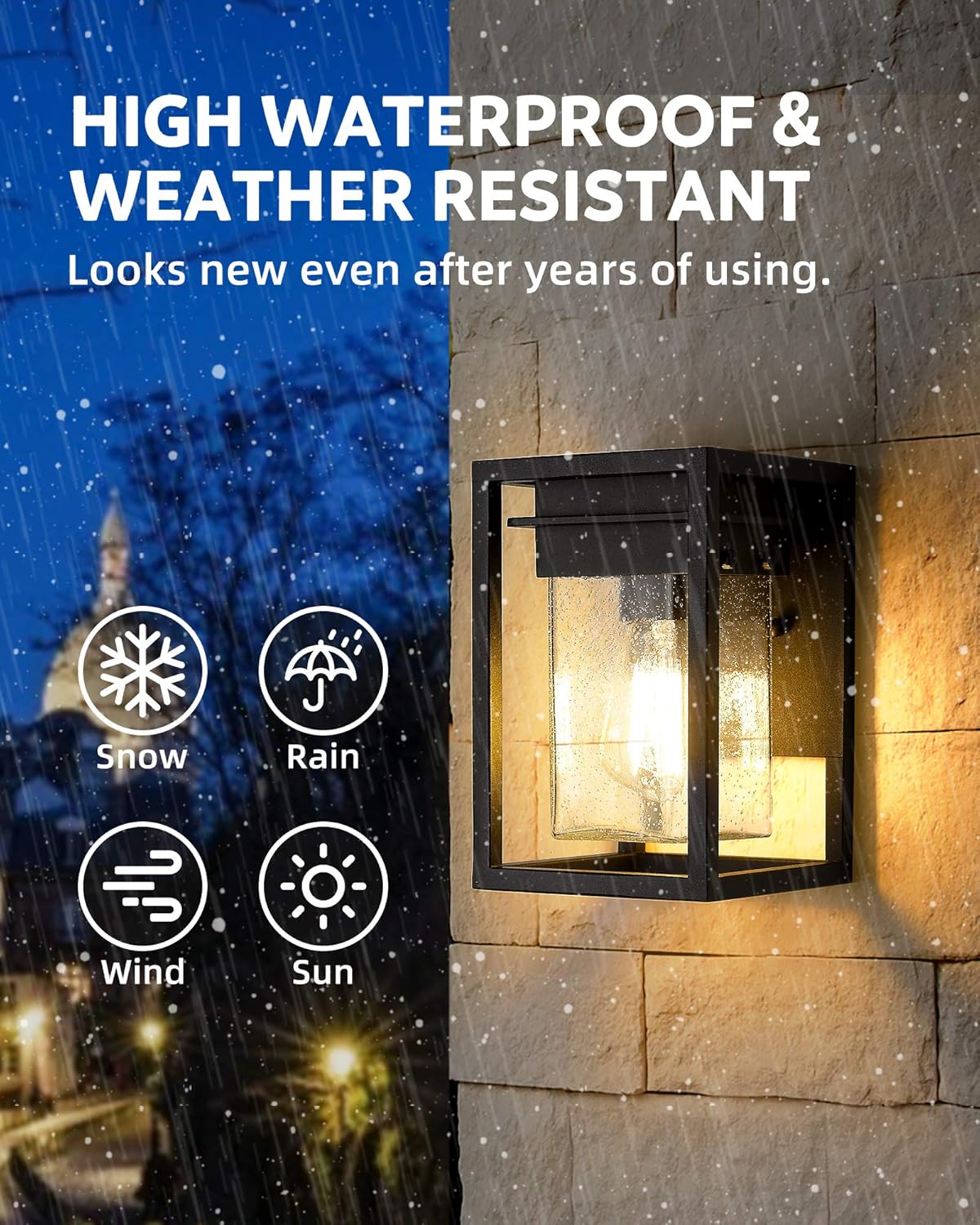 Osimir Outdoor Wall Sconce 2 Pack, Modern 1-Light Outdoor Wall Lighting Fixtures in Black Finish with Bubble Glass Lamp Shade, Outdoor Patio Porch Wall Mount Light 2103-1W-2PK