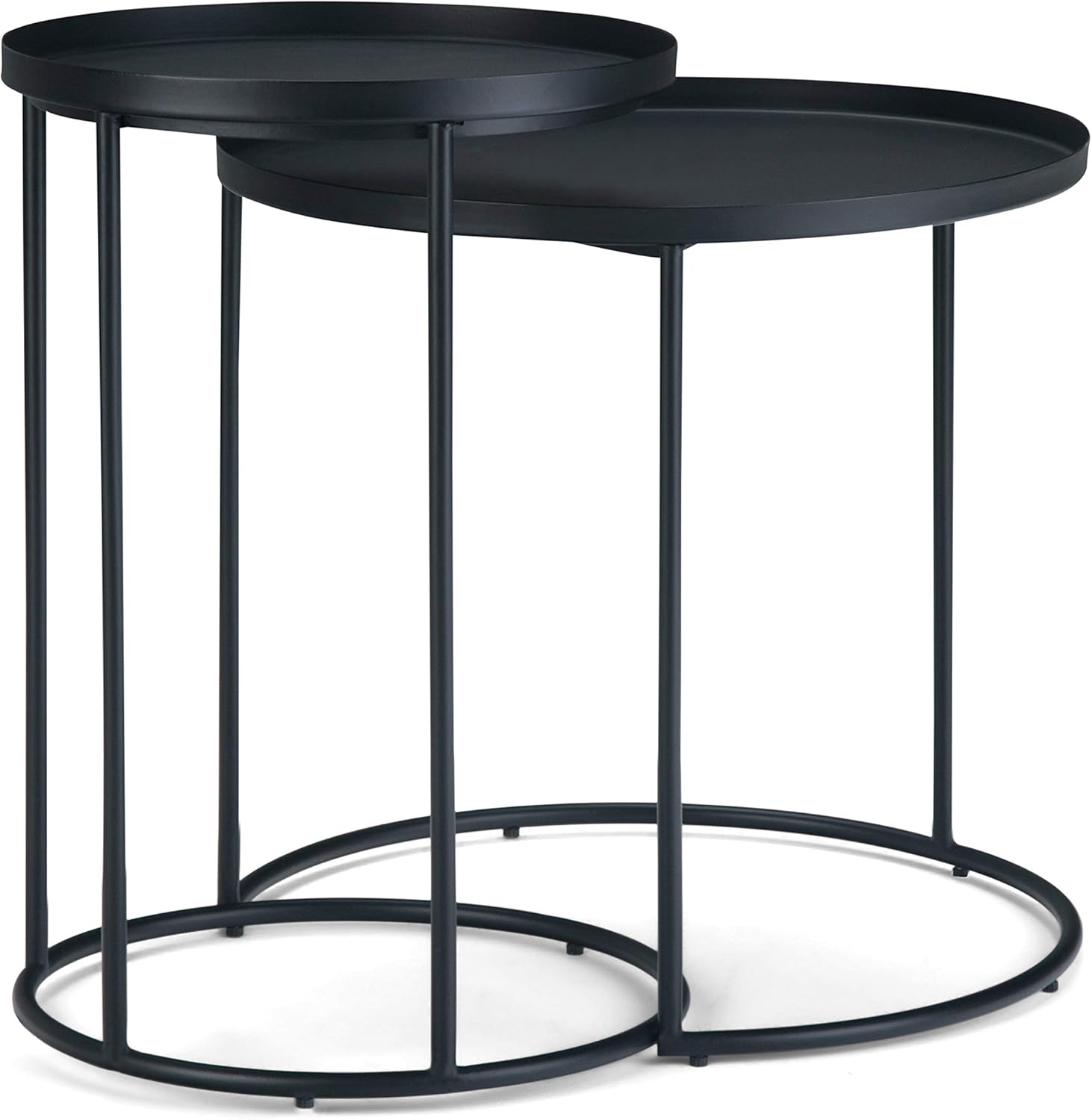 SIMPLIHOME Monet Modern Industrial 24 inch Wide Metal 2 Pc Nesting Table in Black, Fully Assembled, End, Bedside Table and Nightstand, for the Living Room and Bedroom