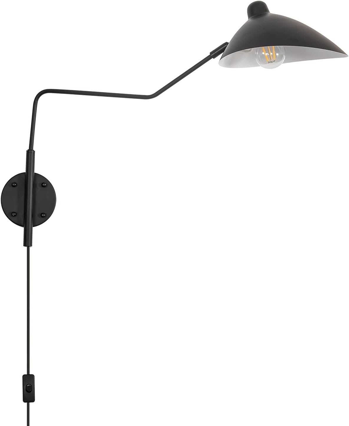 Modern Plug in Swing Arm Wall Sconce Set of 2, Black Wall Lamp with Plug-in Cord Wall Sconces for Bedroom Living Room Readingnce, Rotatable Black Wall Lights with On/Off Cord for Bedroom, Living Room