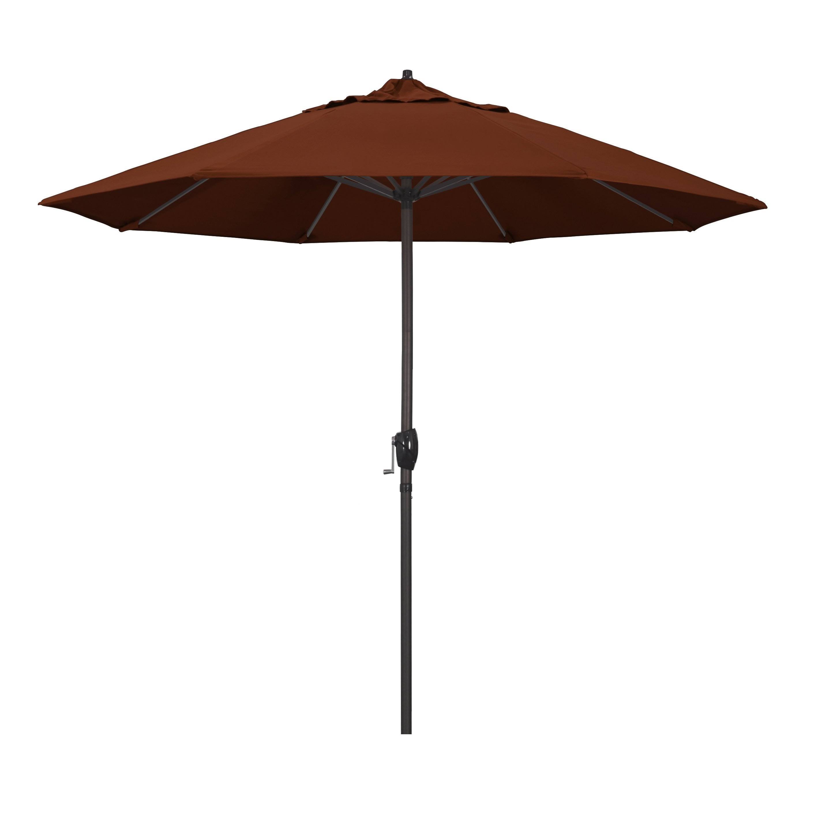 California Umbrella 9& Patio Umbrella Bronze Aluminum Pole, Auto Tilt, Crank Lift, Olefin Terracotta Fabric