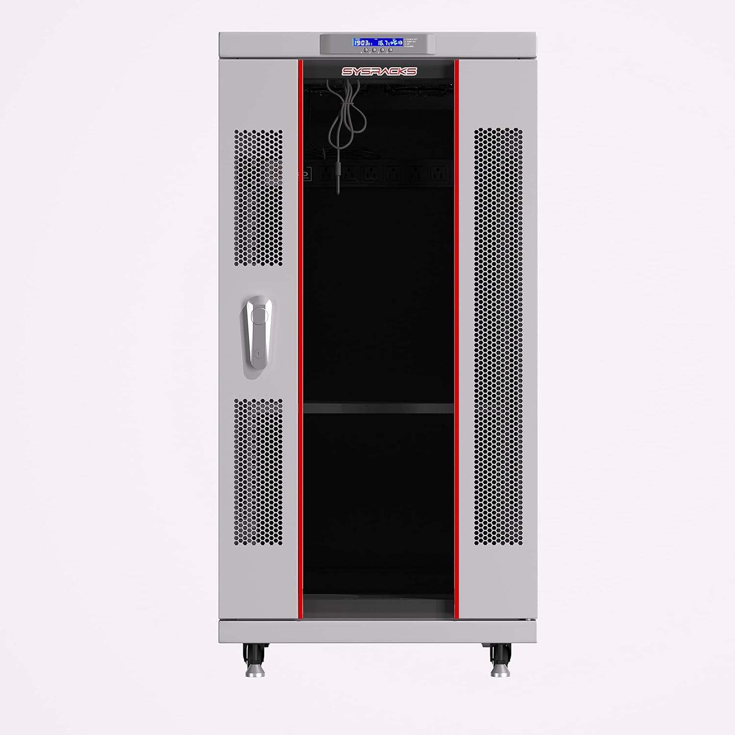 Server Rack - Locking Cabinet - Network Rack - Av Cabinet - 18U - Rack Mount - Free Standing Network Rack- Server Cabinet - Caster Leveler - Rack Shelf - Cooling Fan - Thermostat - PDU - Light Grey