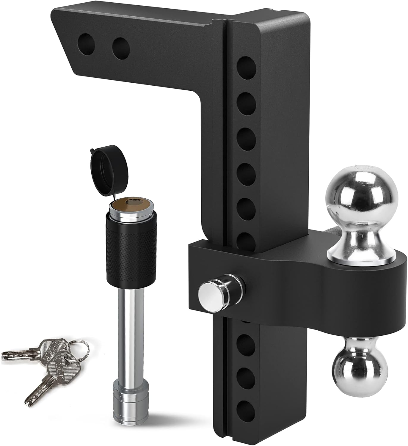 YITAMOTOR Adjustable Trailer Hitch Ball Mount, Fits 2-Inch Receiver, 10-Inch Drop Hitch w/Forged Aluminum Shank, 2-Inch and 2-5/16-Inch Combo Stainless Steel Tow Balls with Double Pin Key Locks, Black