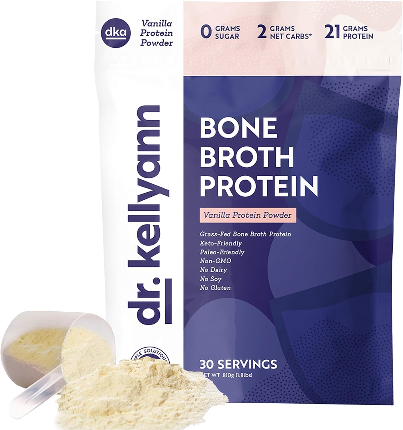 Keto Bone Broth Protein Powder Chocolate - Protein 21g, 2g Net Carbs - Grass Fed Hydrolyzed Collagen - Sugar Free, Gluten Free, Dairy Free, Soy Free, Paleo, Keto Collagen Protein Shakes (30 Servings) Pack of 2