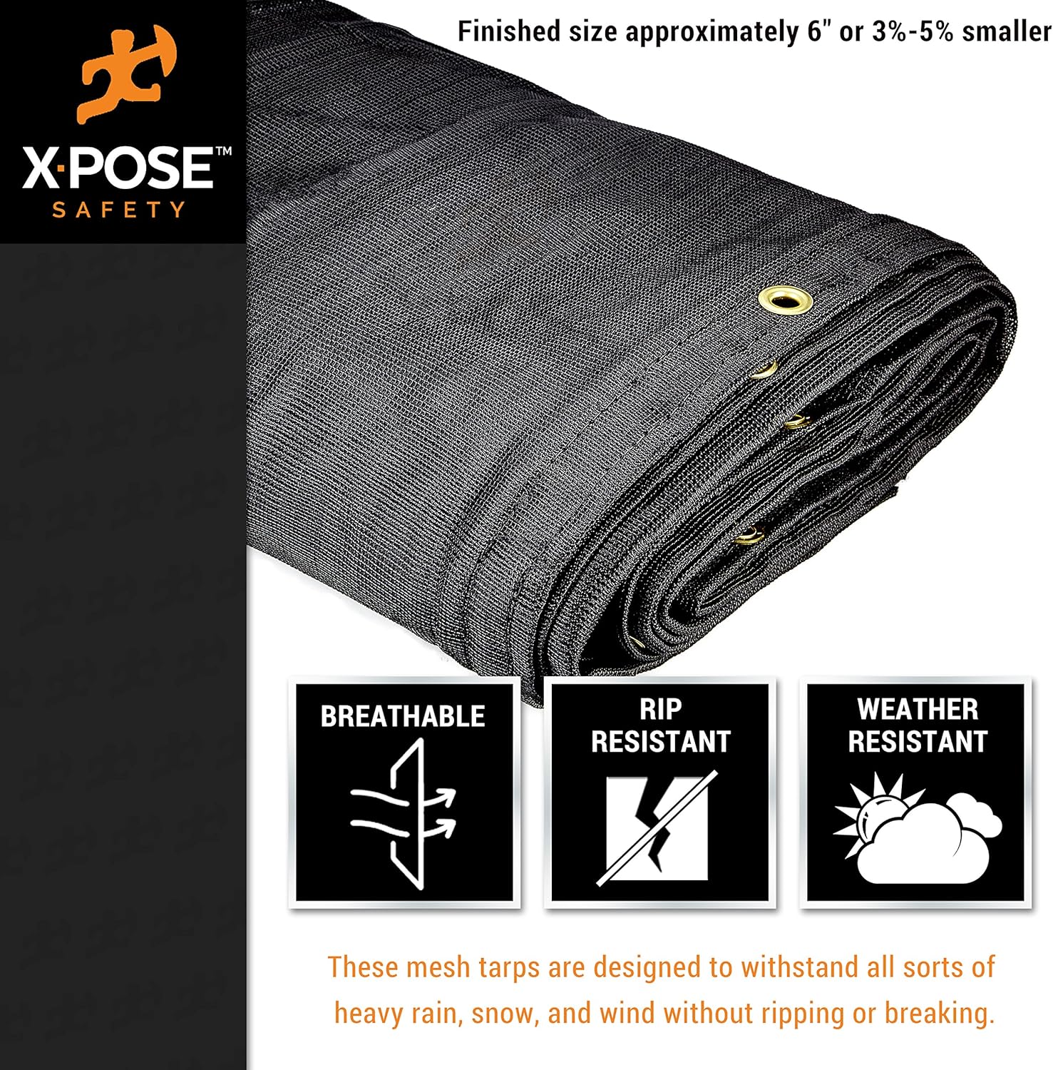 Xpose Safety Heavy Duty Mesh Tarp &ndash; 12&rsquo; x 24&rsquo; Multipurpose Black Protective Cover with Air Flow - Use for Tie Downs, Shade, Fences, Canopies, Dump Trucks &ndash; Tear Resistant