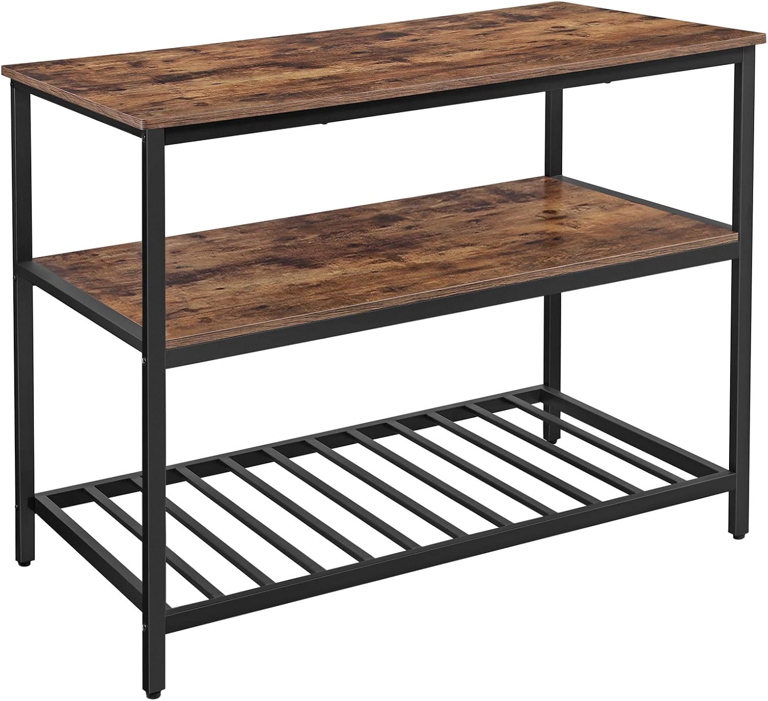 VASAGLE ALINRU Kitchen Island with 3 Shelves, Kitchen Shelf with Large Worktop, Stable Steel Structure, 47.2 x 23.6 x 35.4 Inches, Industrial, Easy to Assemble, Rustic Brown and Black UKKI01BX
