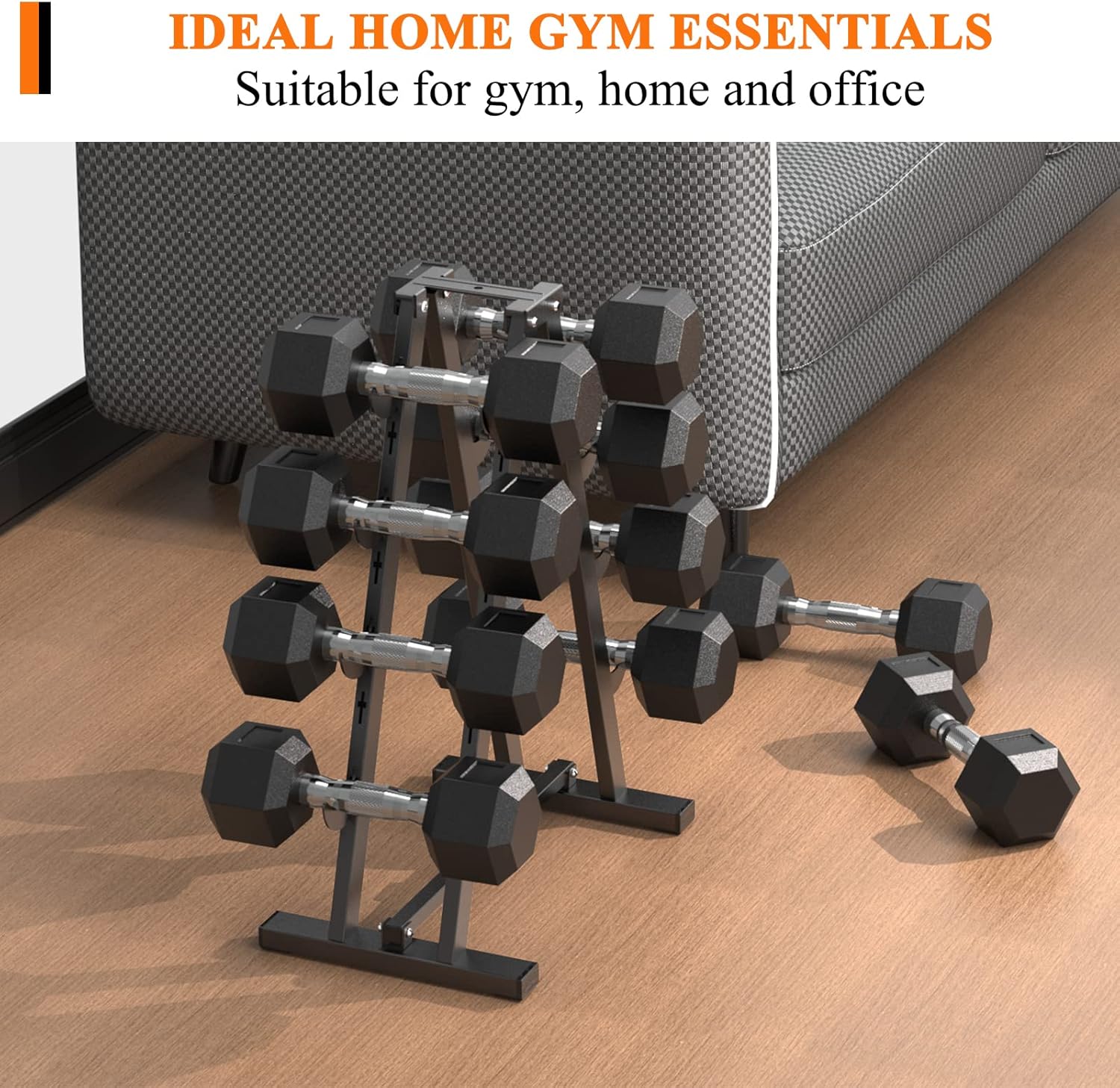 JOLISTEN Home GYM Accessories Dumbbell Rack Stand Only, Small Compact Weight Rack for Dumbbells, A-Frame Hand Weights Rack Holder (7 Tiers Adjustable)