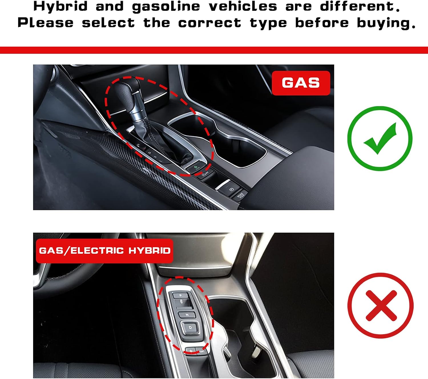 Xotic Tech Interior Gear Shift Box Water Cup Holder Panel Cover Trim ABS Carbon Fiber Style Compatible with Honda Accord 10th Gen 2018 2019 2020 2021 2022(Gas Version)
