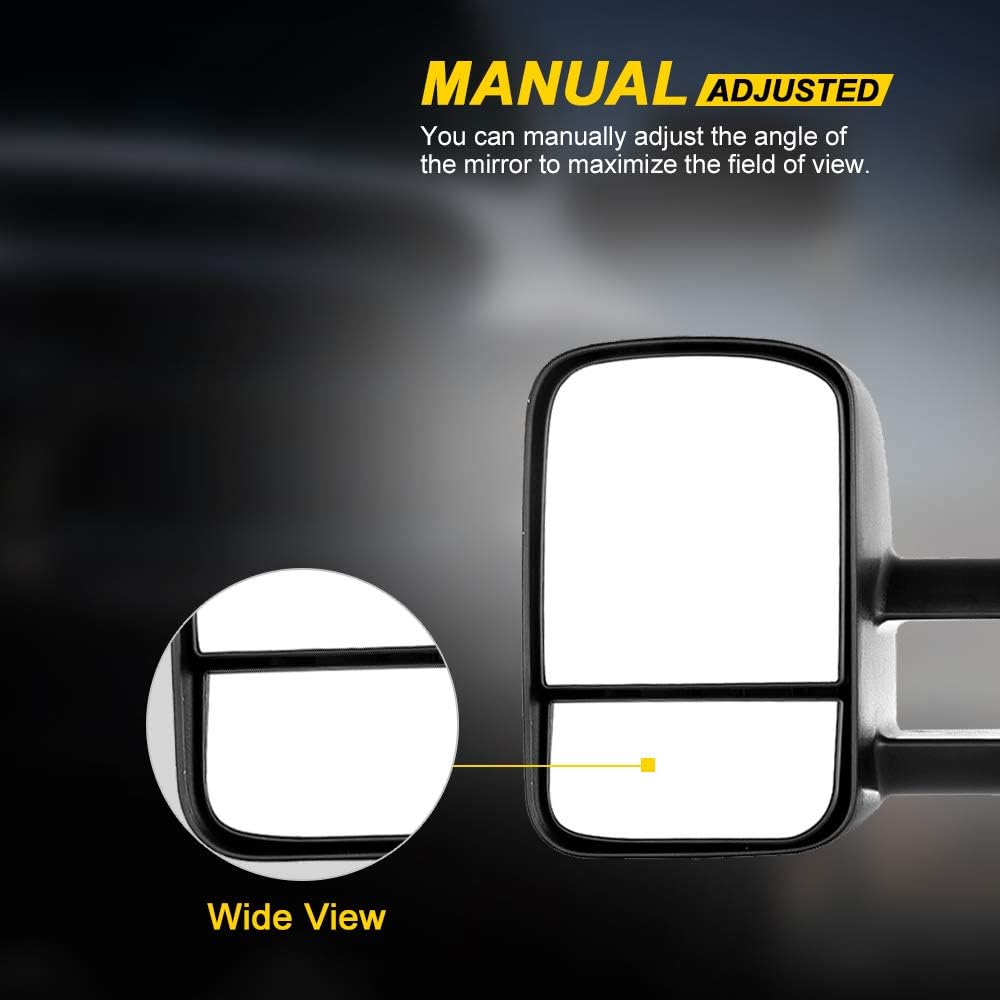 OCPTY Tow Towing Mirrors Manual Telescoping Side Door Mirror for 1999-2007 Silverado Sierra (07 Classic Models), 2000-2006 Suburban Tahoe Yukon XL Yukon Pair Set Black View Mirror
