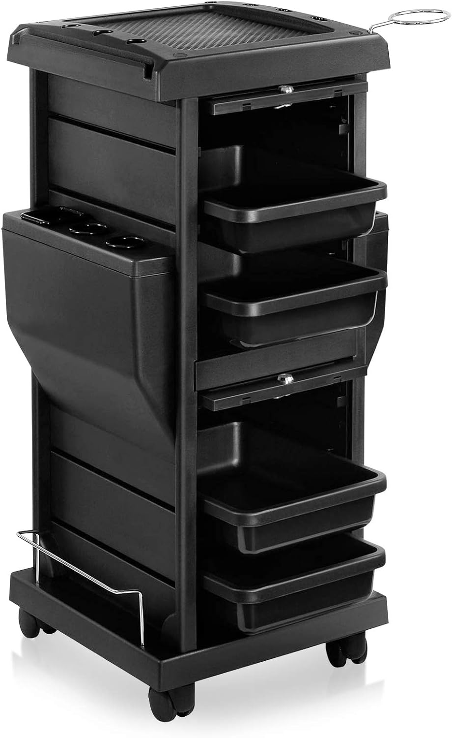 Saloniture Premium Locking Rolling Trolley Cart with Pocket Inserts - Black