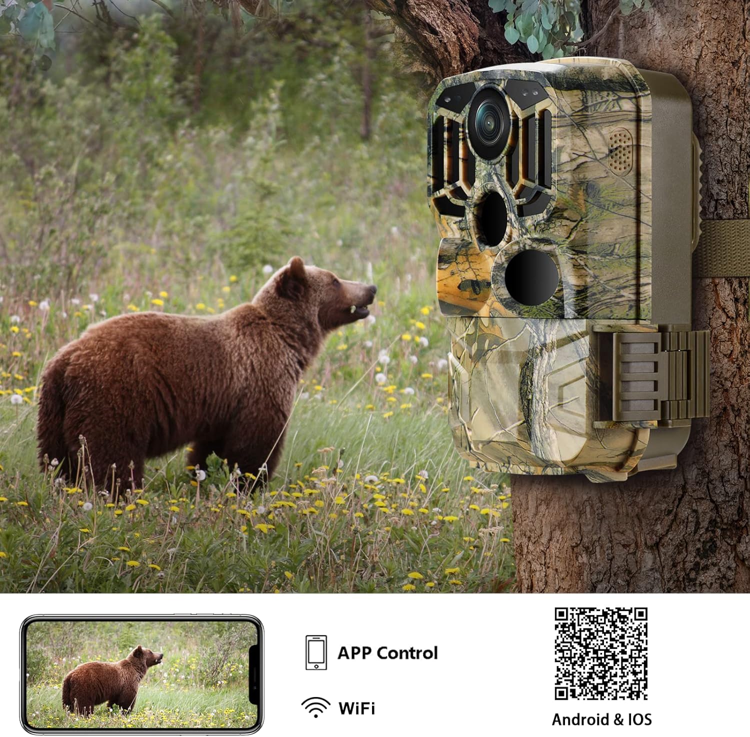 WiFi Trail Camera Remote Control 20MP 1296P Game Camera-Free 32G SD Card with Night Vision Motion Activated 0.3s Trigger Time for Wildlife Pack of 2