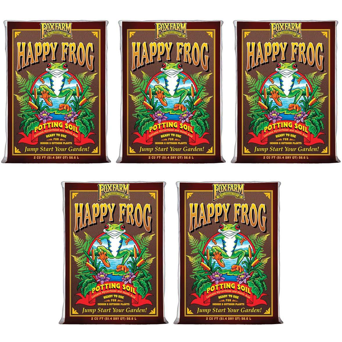 FoxFarm Ph Adjusted Happy Frog Potting Soil Mix 2 Cubic Feet Bag (5 Pack)