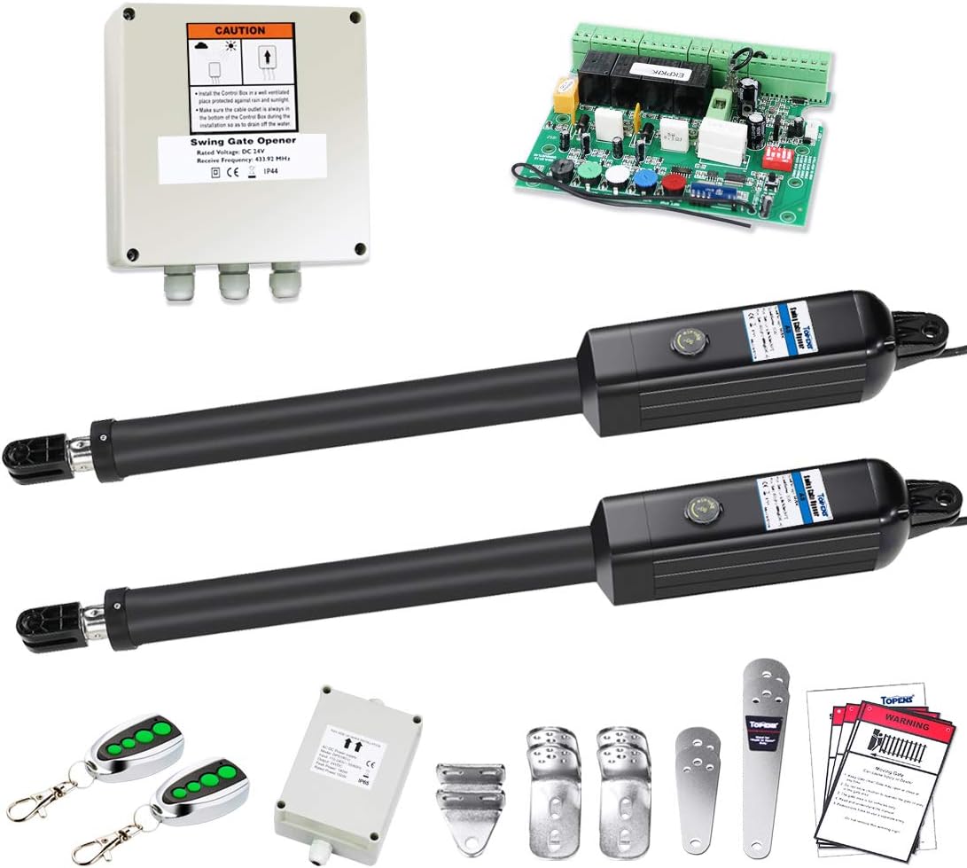 TOPENS PW802 Automatic Gate Opener Kit Heavy Duty Dual Gate Operator for Dual Swing Gates Up to 18 Feet or 880 Pounds Gate Motor AC Powered