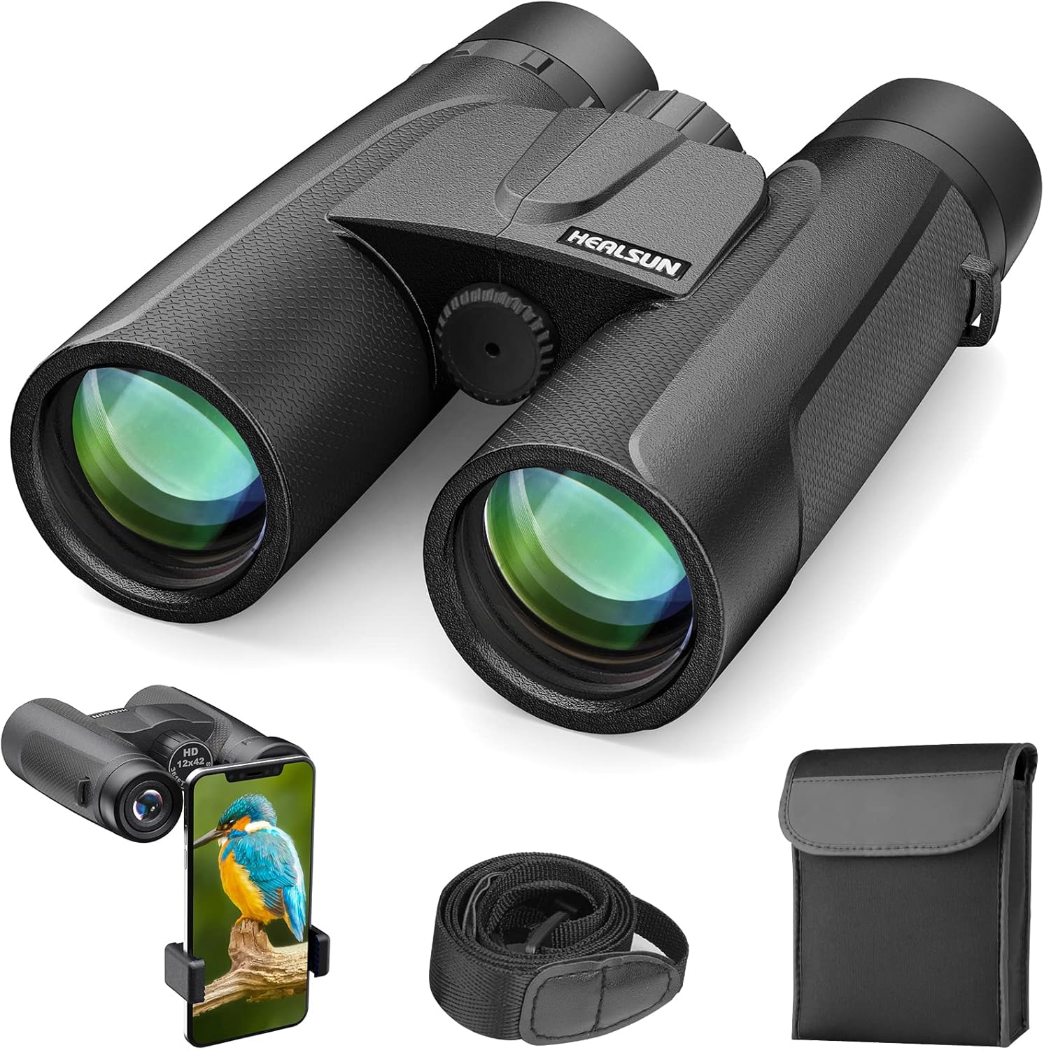 12 x 42 Binoculars for Adults, BAK4 Prism HD Professional Binoculars for Bird Watching with Phone Adapter and Carrying Case - Compact Binoculars for Bird Watching Hunting Outdoor Travel