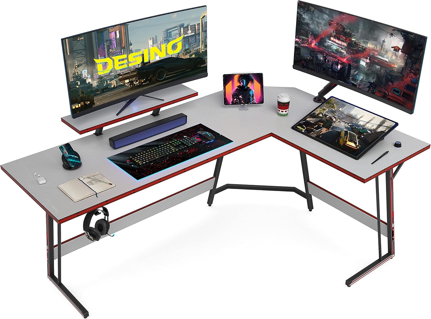 DESINO L Shaped Gaming Desk Computer Corner Desk PC Writing Table Gamer Workstation for Home Office, Black