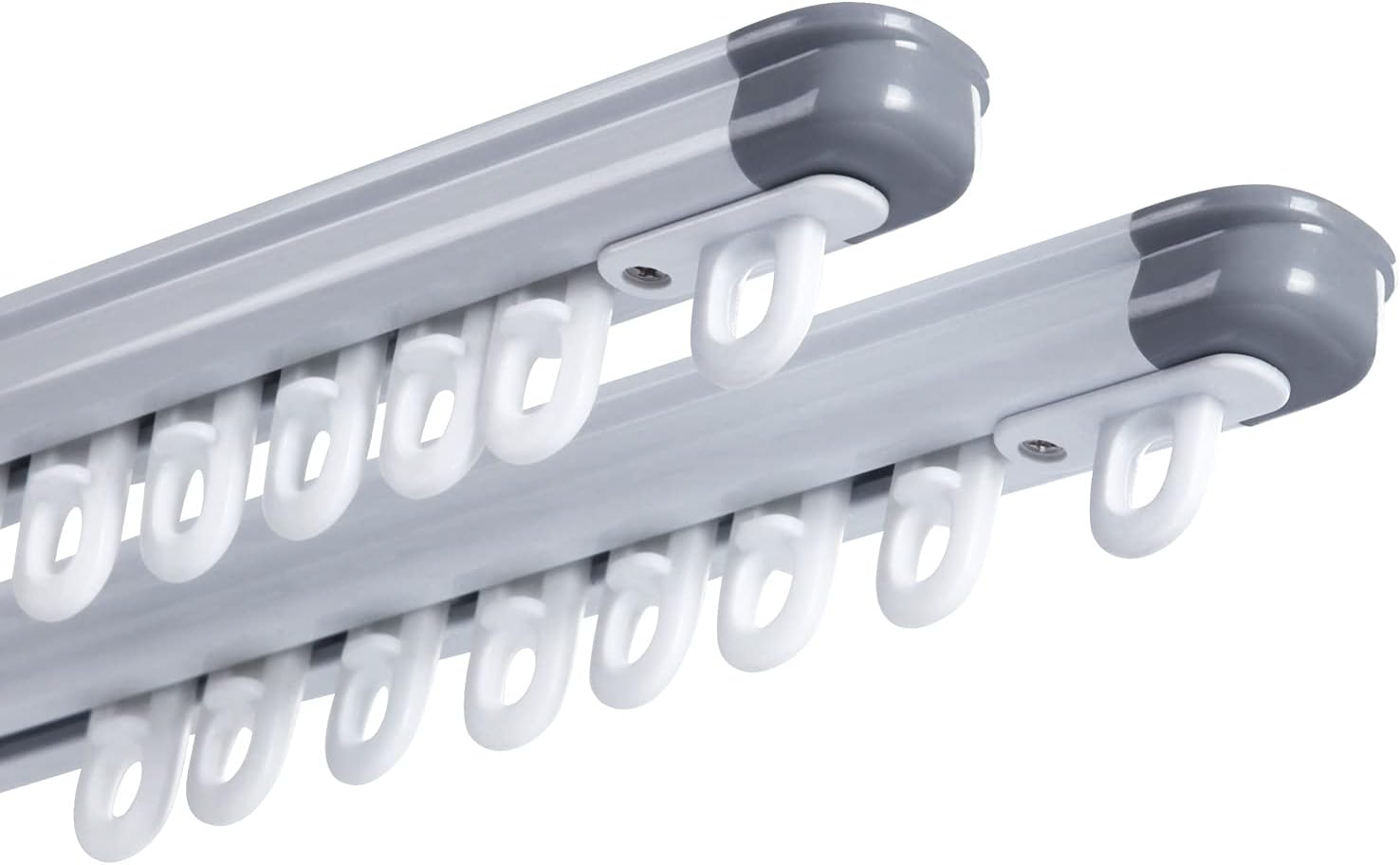 Flexible Retractable Ceiling Curtain Track (2.8-5Ft), For Ceiling Track Ceiling Bracket with Track Curtain System, RV Curtain Track, Room Divider, Aluminum alloy Curtain Ceiling Rails (2 Sets)