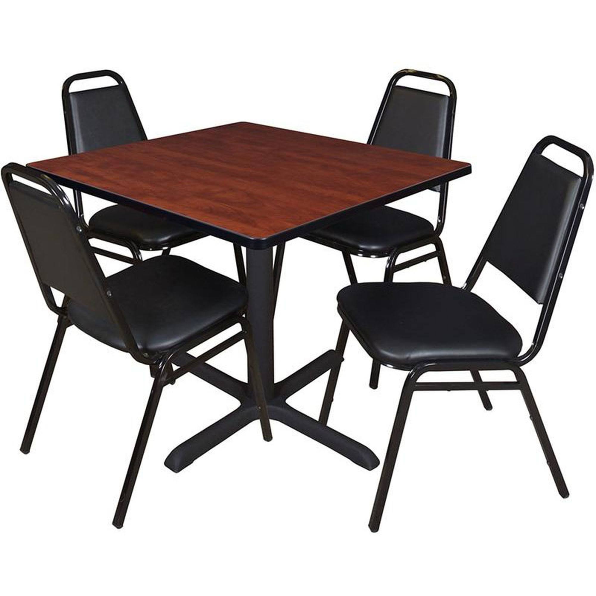 Cain 36x22 Square Breakroom Table- Cherry u0026 4 Restaurant Stack Chairs- Black - Regency - TB3636CH29BK
