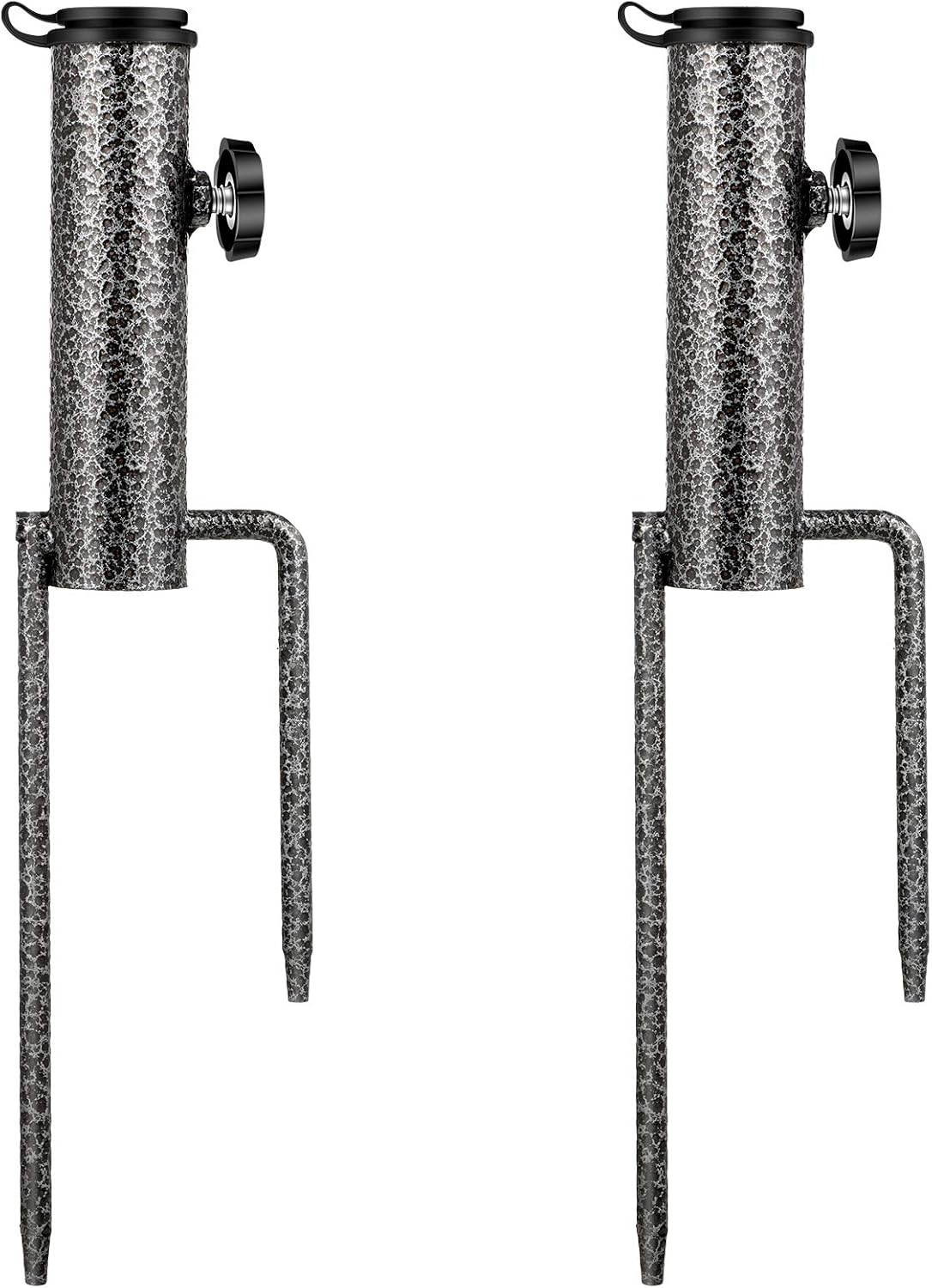 Patio Umbrella Steel Stand Beach Umbrella Metal Ground Grass Screw Holder Stands with 2 Forks, Safe for Use (2 Pieces)