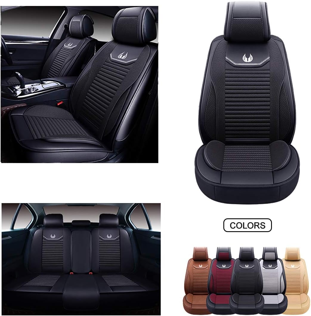 OASIS AUTO Leather&Fabric Spring and Summer Car Seat Covers, Faux Leather Automotive Vehicle Cushion for Cars SUV Pick-up Truck Universal Fit Auto Interior Accessories (OS-008 Front Pair, Gray)