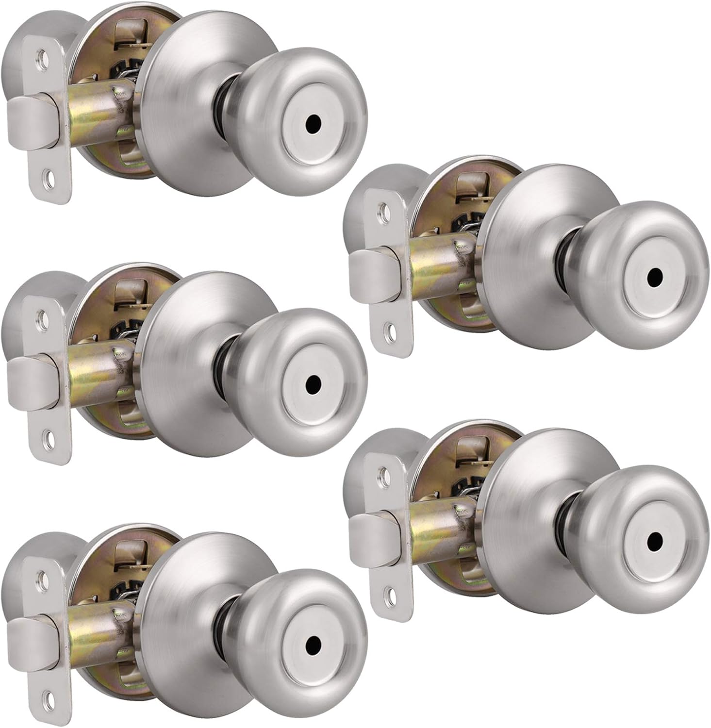 Probrico Wave Style Privacy Bed Bath Door Levers in Satin Nickel Finish, Interior Keyless Door Handles Locksets, 5 Pack