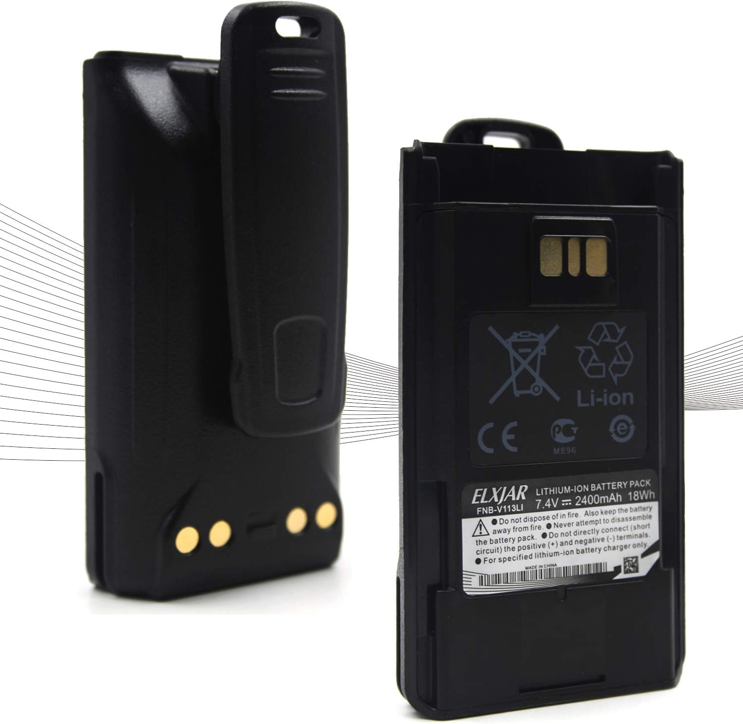 (2-Pack) 7.4V 2400mAh FNB-V113Li Li-Ion Two Way Radio Batteryy for Vertex Standard VX-450 VX-451 VX-454 EVX-261 EVX-531 AAJ67X001 EVX-534 FNB-V112 Pack of 2