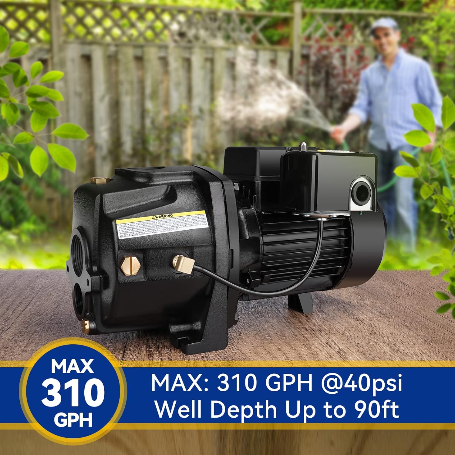 Acquaer 1/2HP Shallow/Deep Well Jet Pump, Cast Iron Convertible Pump with Ejector Kit, Well Depth Up to 25ft or 90ft, 115V/230V Dual Voltage, Automatic Pressure Switch