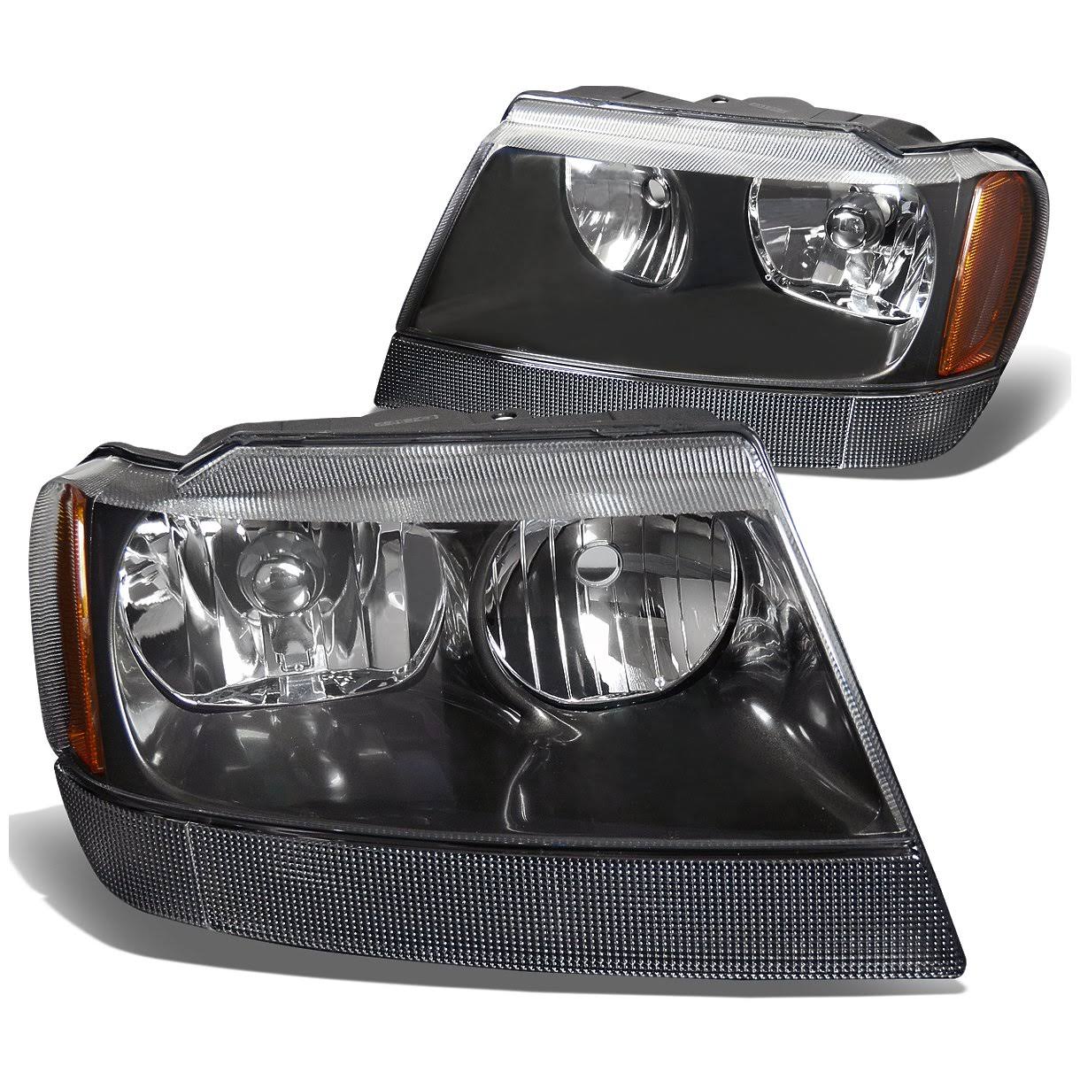 DNA Motoring for 99-04 Jeep Grand Cherokee Black Housing Amber Corner Headlight Headlamps WJ 00 01 02 03 Left+Right HL-OH-JGC