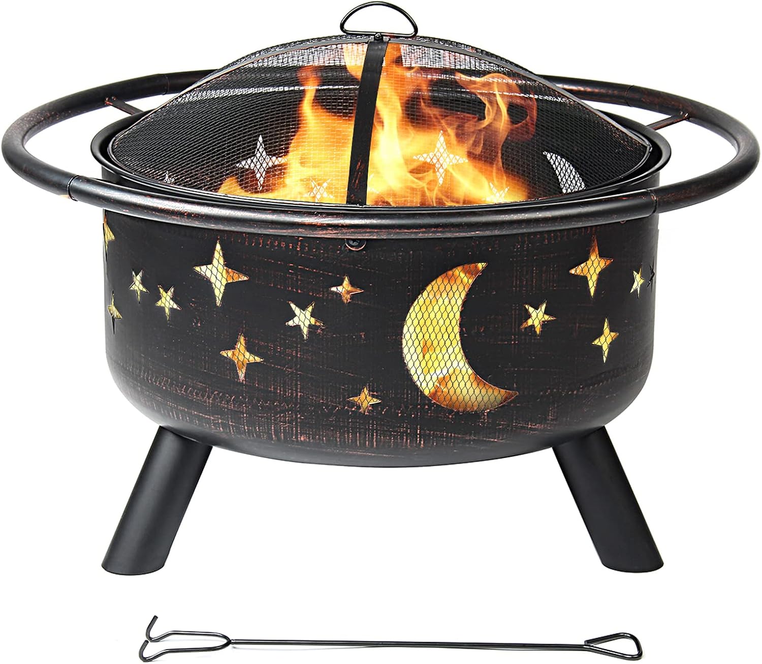 SINGLYFIRE 30 Inch Fire Pits for Outside Wood Burning Firepit Large Steel Outdoor Firepit Bowl for Patio Backyard Picnic Porch Garden with Waterproof Cover,Spark Screen, Poker