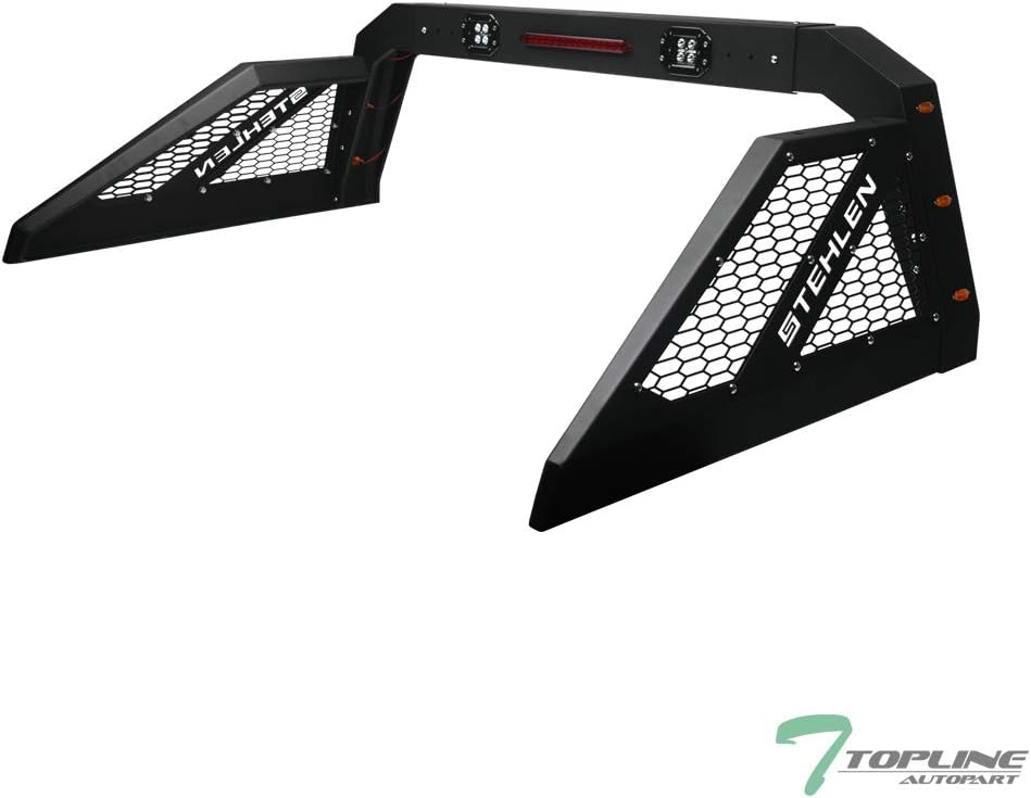 TLAPS 7422438487414 Universal For Pickup Truck Matte Black Adjustable Chase Rack with 3rd Third Brake Light & 2x LED Work Lamps Bars & 6x Amber Side Marker