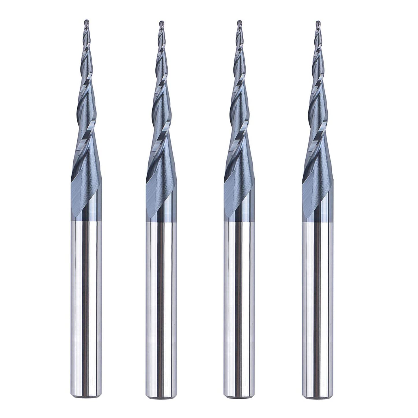 SpeTool 4Pcs Tapered Ball Nose End Mill Spiral Router Bit 1.0mm Tip Diamter 4.82 Deg for CNC Milling Engraver Carving Bits Pack of 2