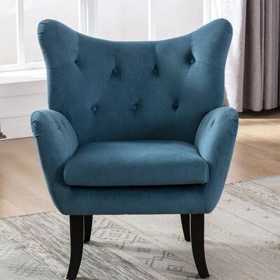 Avocado Velvet Tufted Button Wingback Accent Armchair House of Hampton Fabric: Teal Blue Velvet