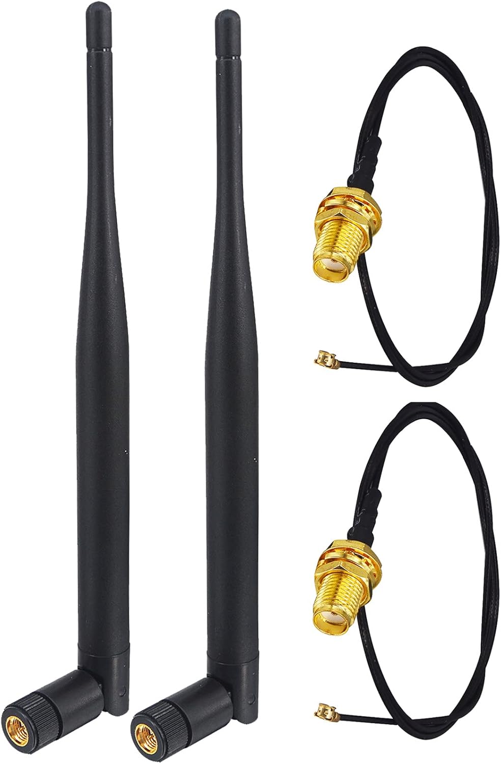 Kaunosta 6dbi High Gain WiFi Router Universal Omni-Directional Antenna & 1.64ft RP-SMA Male to Female Extension Cable for Wireless Network Router, PCI/PCIe Card, USB Adapter, IP Camera(2-Pack)