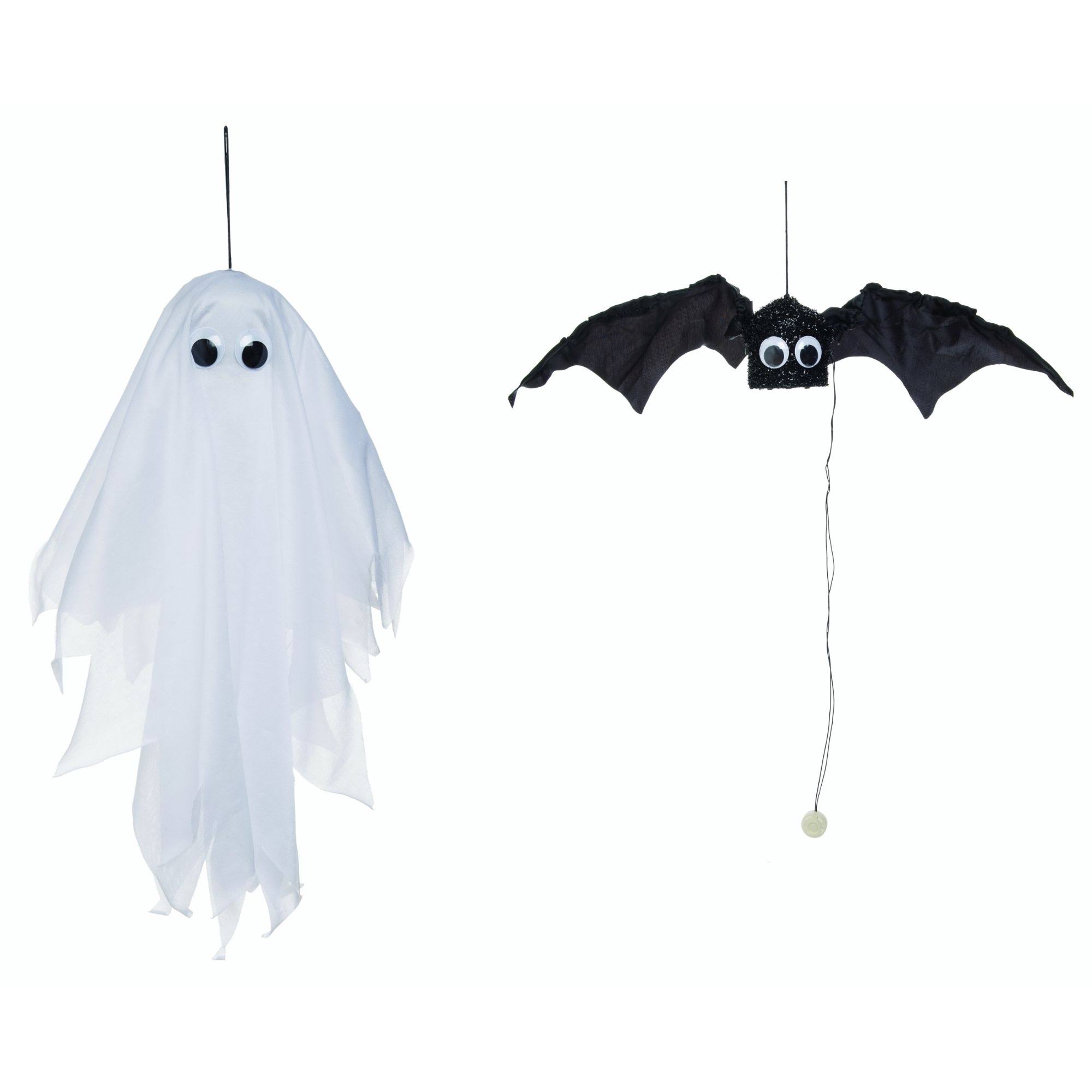 Set of 2 Black and White Dancing Ghost with Bat Halloween Decors 20x22