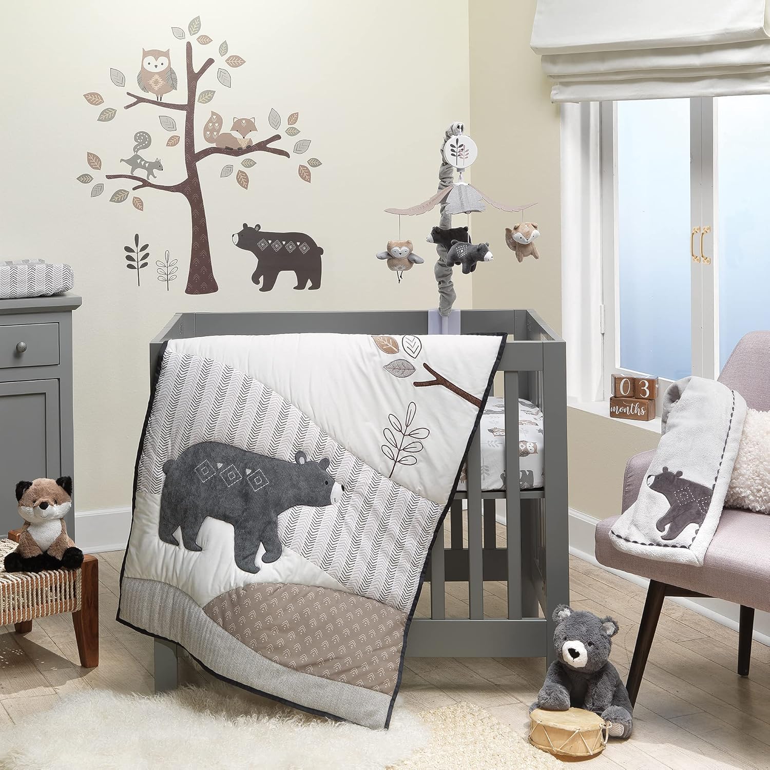 Lambs & Ivy Woodland Forest Animal Nursery 3-Piece Mini Crib Bedding Set - Gray Pack of 2