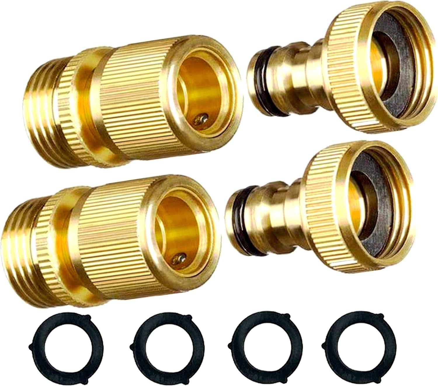 MAXFLO Garden Hose Quick Connect Garden Hose Fittings [2 Pack] Solid Brass Water Hose Quick Connect Fittings Quick Connector | Water Hose Connectors 3/4 inch GHT | Hose Couplers Quick Disconnect Pack of 2