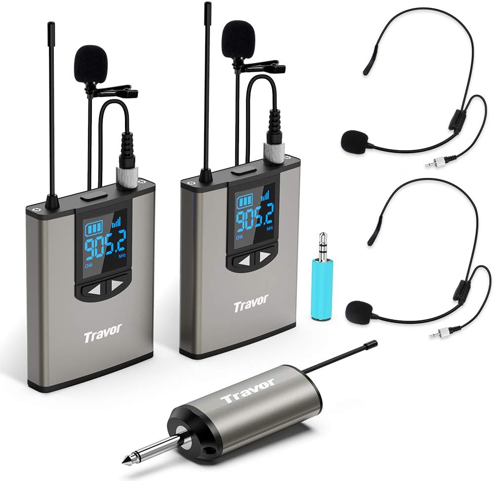 Travor Dual Wireless Lavalier Microphone System with Headset/Lapel Mics with Noise Reduction for DSLR Camera, Smartphones, PA Speaker, Podcast, YouTube, Interview, Vlogging, Video Recording Pack of 2