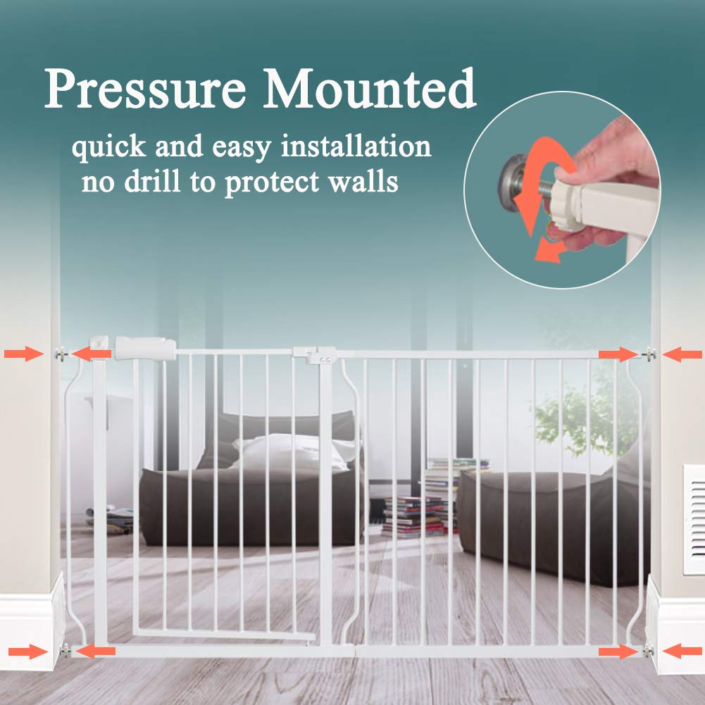 ALLAIBB Narrow Walk Through Baby Gate Auto Close Tension White Metal Child Pet Safety Gates with Pressure Mount for Stairs,Doorways and Baniste 24.02-29.13 in Pack of 2