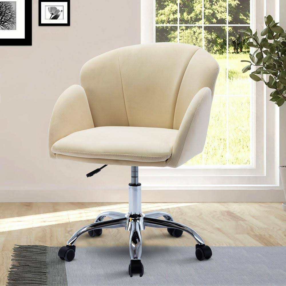 Magic Home Youth/Kids Ivory White Velvet Padded Back Swivel Office Worksation Computer Chair with Adjustable Lift Height and Arm
