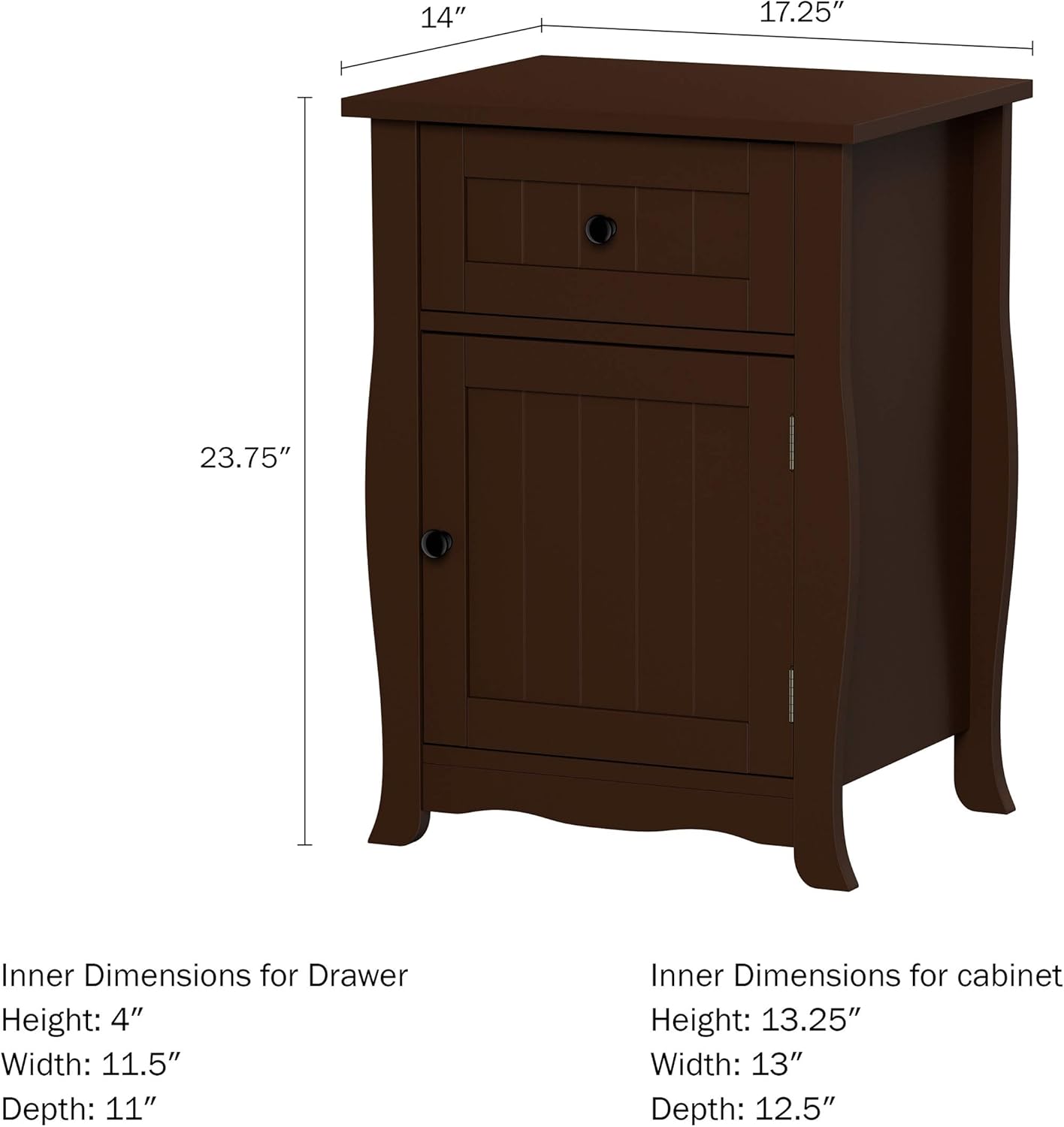 Lavish Home Accent Table- Storage Drawer & Cabinet, Dark Brown