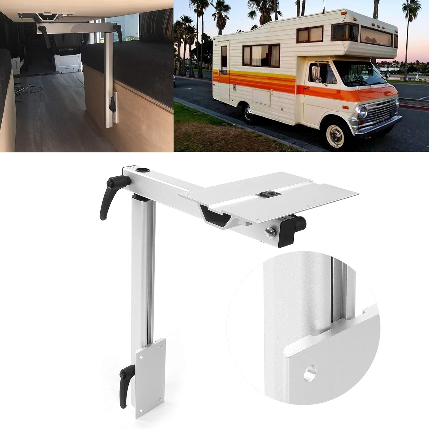 Folding Table Support, Removable Laptop Table Leg Bracket 360 Degrees Rotatable Adjustable for RV Caravan Motorhome