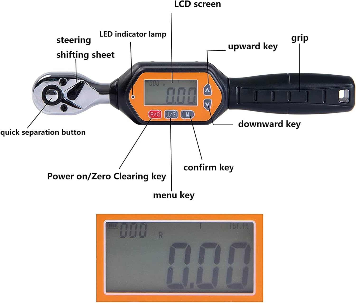 Beslands Digital Torque Wrench, 1/4 inch Drive (0.22-7.37 ft-lbs) Mini Torque Wrenches, Calibrated, with Buzzer and LED (2.65-88.5 in-lbs/0.3-10 Nm), Bike Car Repairing Tool (Accurate to 2%)(BL1410)