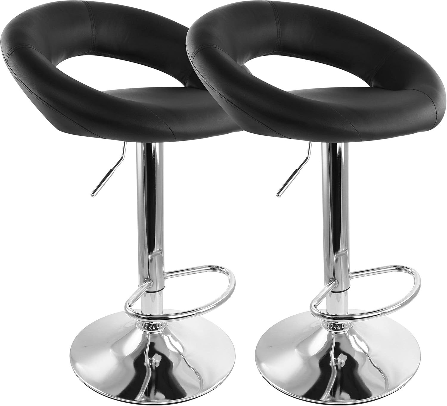 Elama Modern 2 Piece Retro Adjustable Faux Leather Bar Stool in Black with Chrome Base