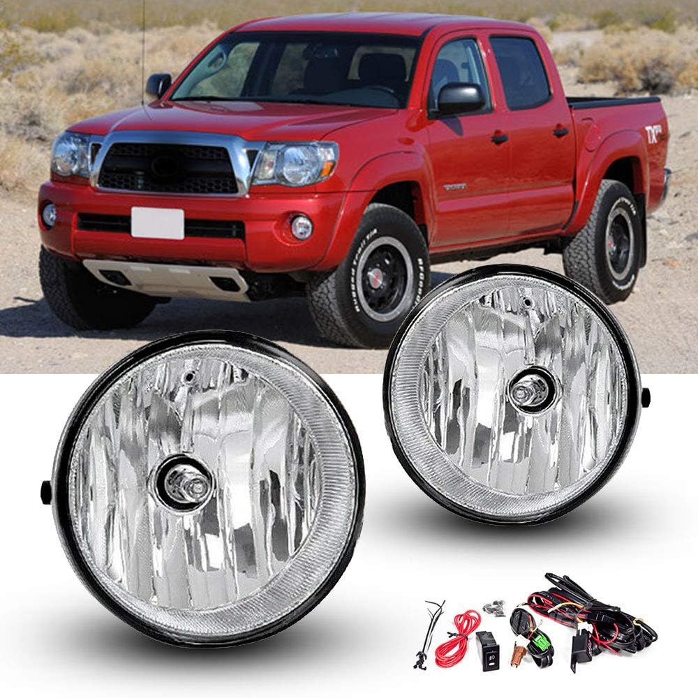 Driving Fog Lights for 2004-2006 Toyota Solara 2007-2012 Toyota Tundra 2005-2011 Toyota Tacoma with Universal Wiring Harness and Switch H10 12V 42W Halogen Bulbs Fog Lamps Smoke Lens 81211-AA030