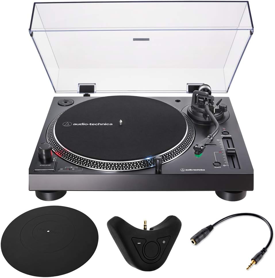 Audio-Technica Direct-Drive Turntable (Analog & USB) with Deco Gear Bluetooth Adapter & More (Black)