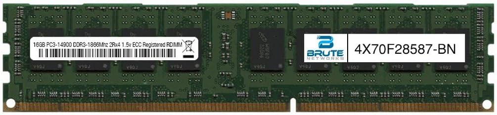 Brute Networks 4X70F28587-BN - 16GB PC3-14900 DDR3-1866Mhz 2Rx4 1.5v ECC Registered RDIMM (Equivalent to OEM PN # 4X70F28587) Pack of 2