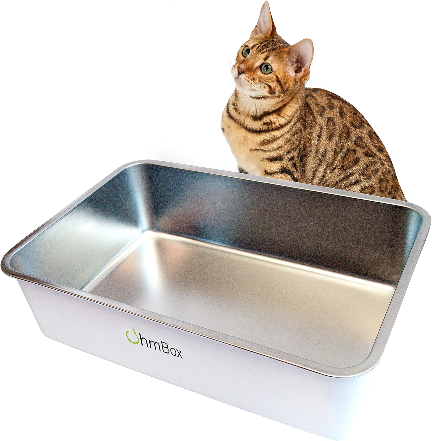 Ohm Earth&rsquo;s OhmBox - Stainless Steel Cat Litter Box, Extra Large (23.5&rdquo; x 15.5&rdquo; x 6.1&rdquo;) Never Absorbs Odors/Stains/Rusts, Non-Stick Smooth Surface, Easy Cleaning + Non-Slip Rubber Feet. Qty 1 White