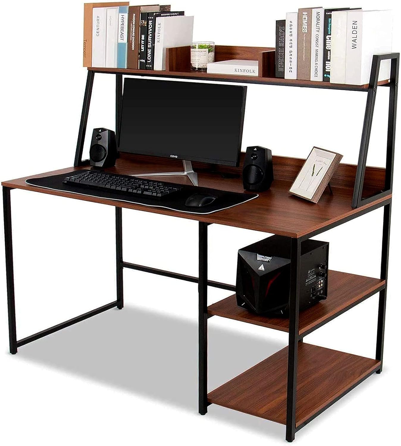 ELECWISH Computer Desk with Hutch and Bookshelf 47 Inches Home Office Desk with Space Saving Design for Small Spaces, Wood