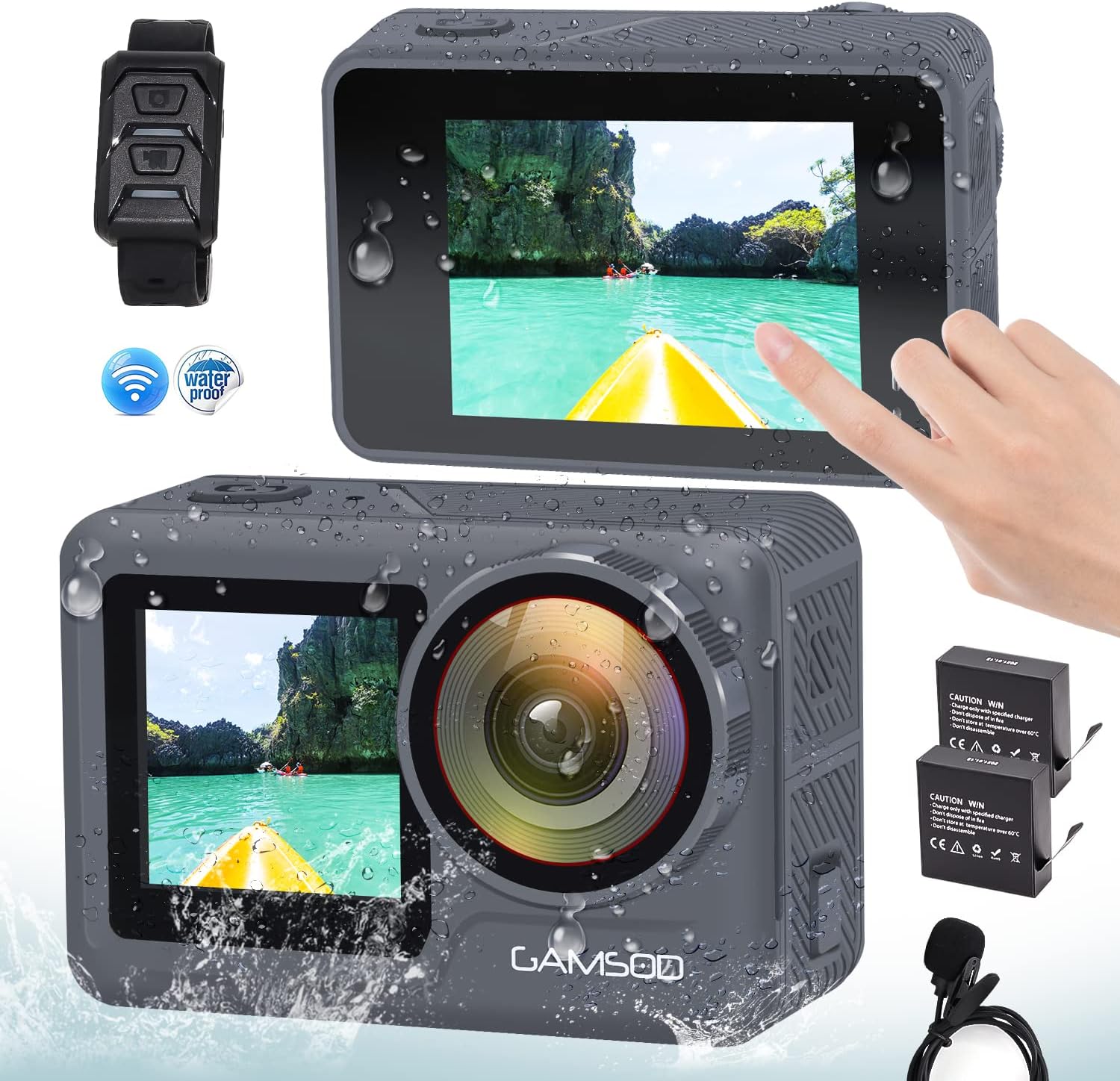 Bare Waterproof Action Camera,GAMSOD 6K30FPS 20MP Underwater Camera 100 ft with EIS 3.0, Supports 4K60/30fps, WiFi Dual Screen Remote Control Scuba Camera with Accessories,Grey