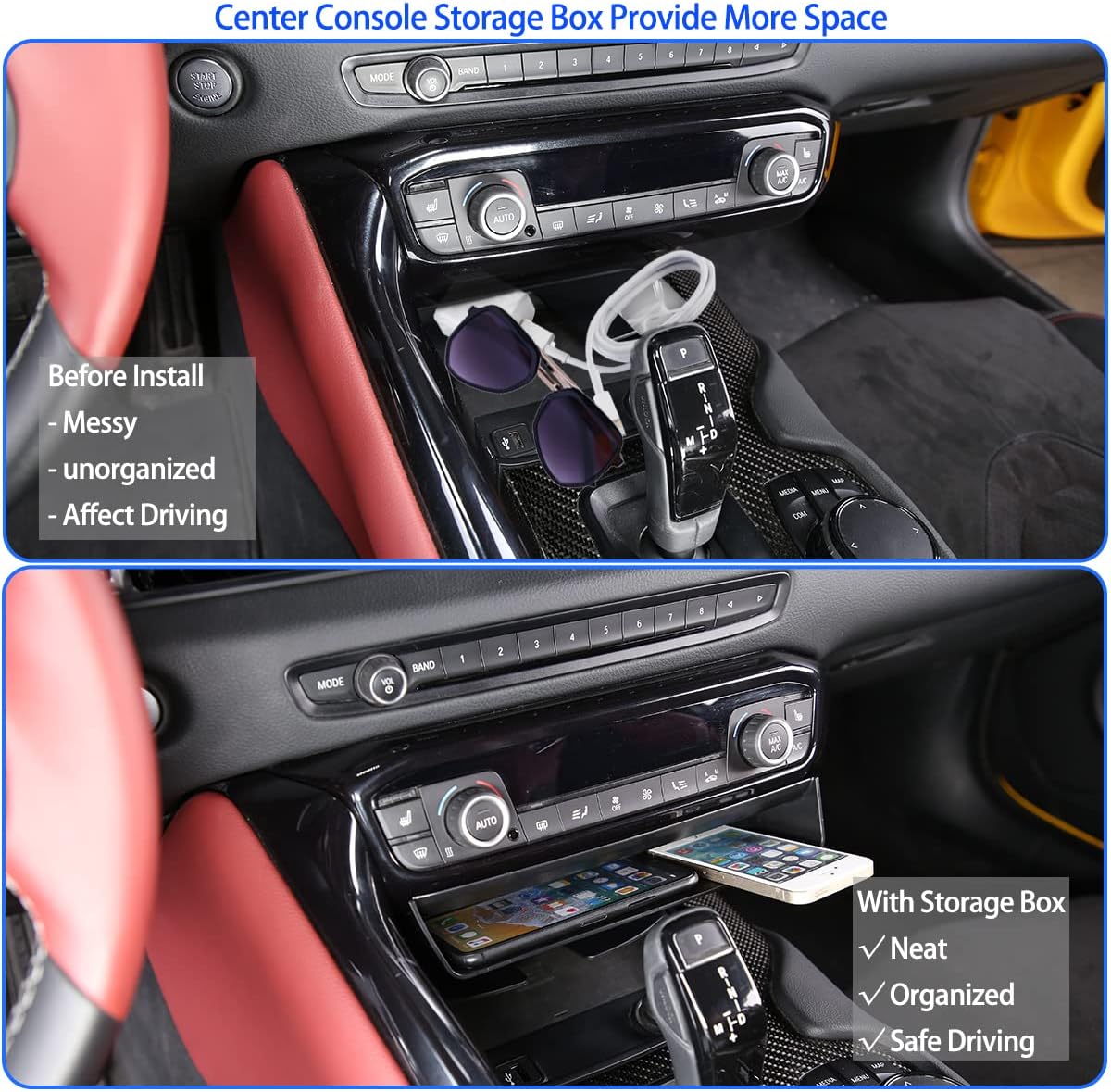 Fgtagtal Fit for Toyota Supra GR A90 A91 MK5 2019-2022 Center Console Storage Box, ABS Console Storage Tray Organizer, Auto Interior Storage Accessories, 1PCS, Black