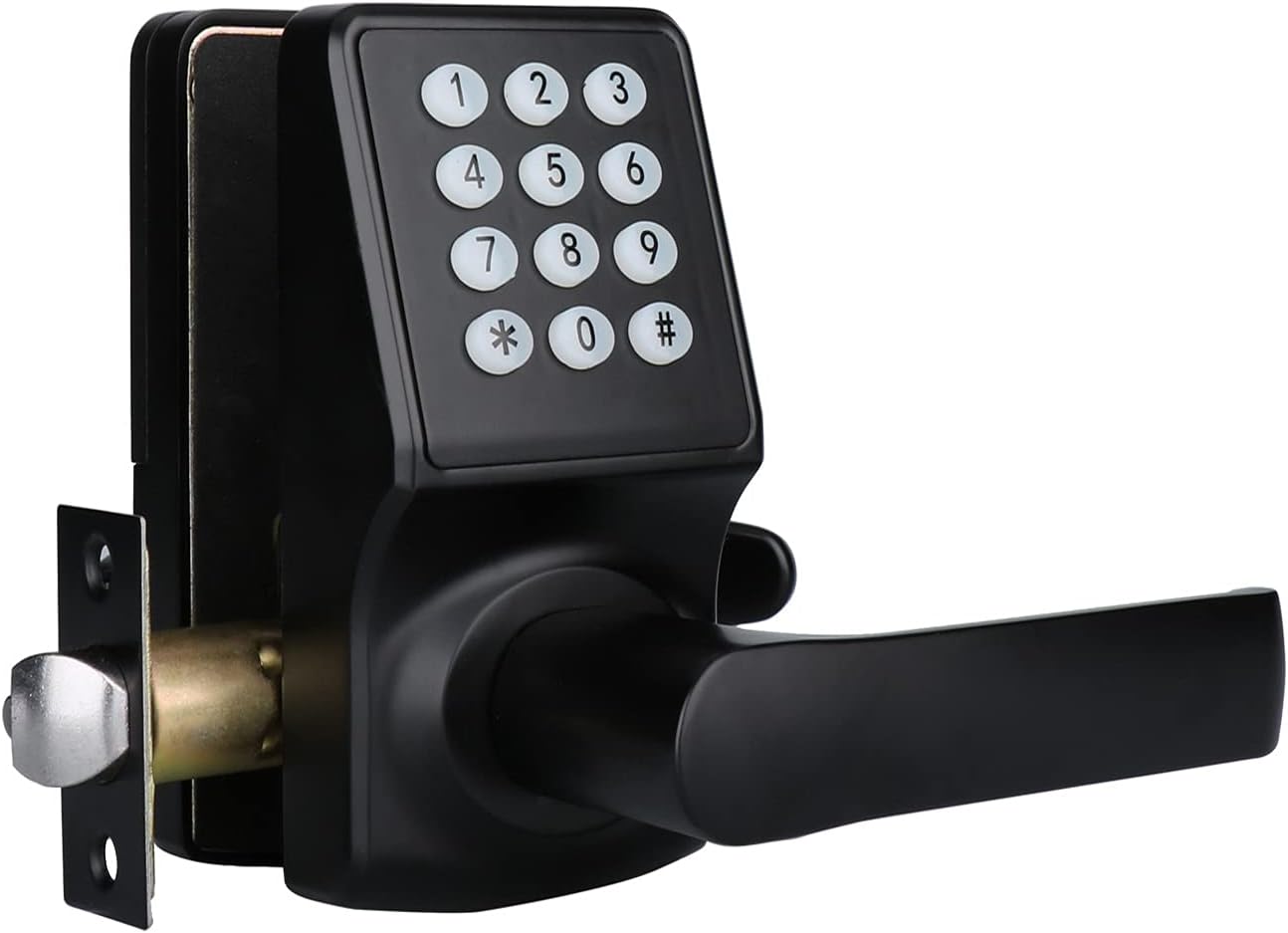 Keyless Entry Door Lock with Handle, Electronic Keypad Door Lock with Key, Digital Smart Door Front Lock , IC Card and Key, Easy Installation for Home, Hotel (Matte Black, Door Lock with Handle)