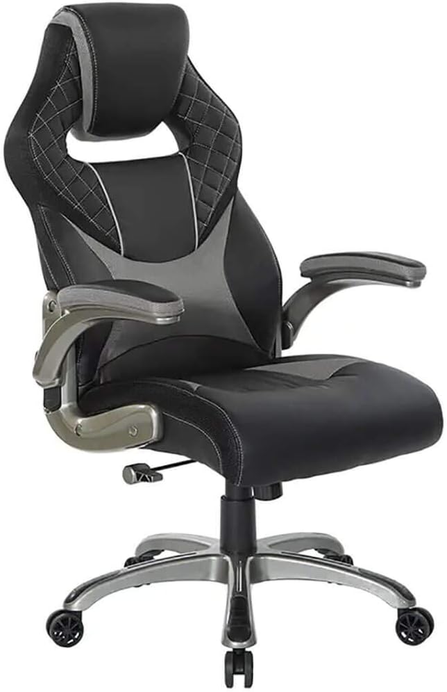 OSP Home Furnishings Oversite Ergonomic Adjustable High Back Gaming Chair, Black Faux Leather with Red Accents
